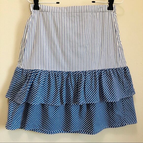 J. Crew Striped Tiered Ruffle Summer Skirt Sz. 6 Cotton/Stretch - Picture 2 of 8